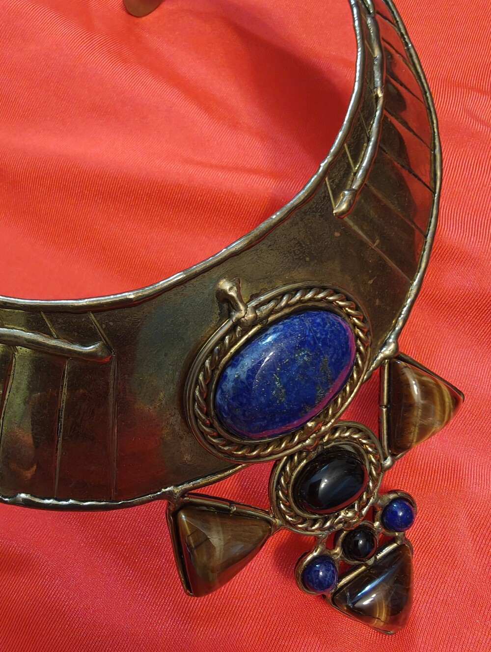 Vintage Egyptian Revival Brass Collar Choker Necklace